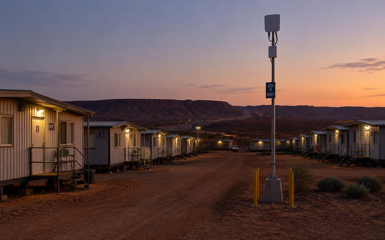 Remote mining accommodation village with an outdoor WiFi access point